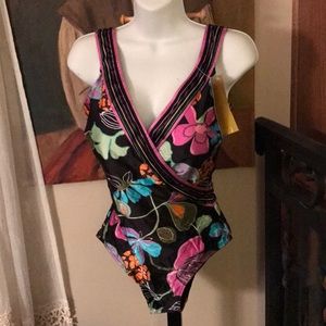 Gottex one piece bathing suit NWT sz 12 flowers